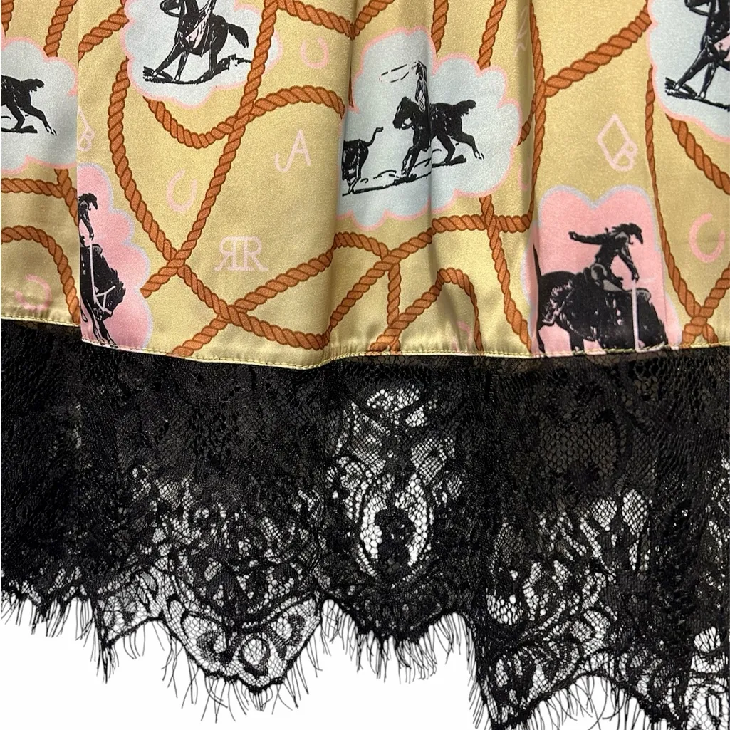 NWT 2Fly Co Western Brand Boutique Cowgirl & Lace Skirt XL Gold - Image 3