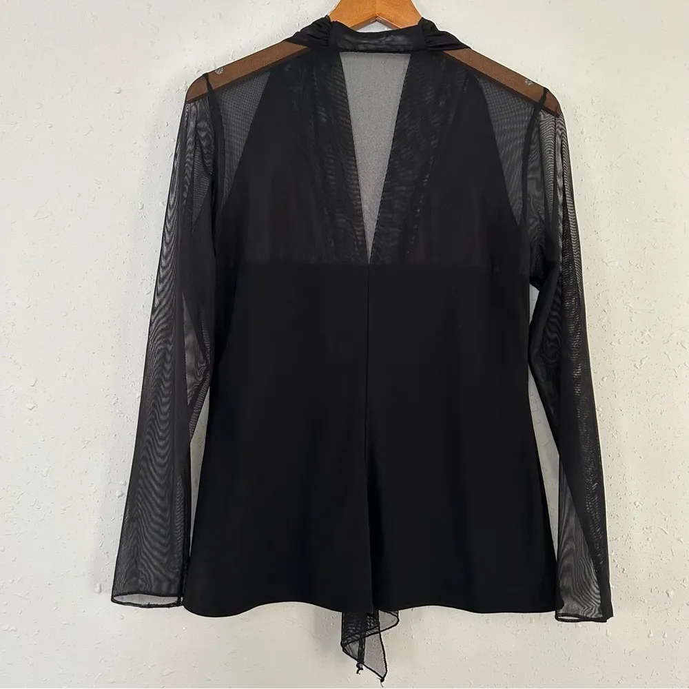 🦋 Black Sheer Flowy Blouse Large Party Formal Going Out - Image 2