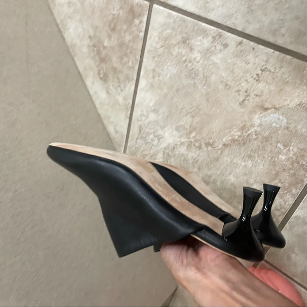 DEAR FRANCES Black‎ Leather Round Toe Kitten Heel Mules 42 USA 12 WORE ONCE Black - Image 7