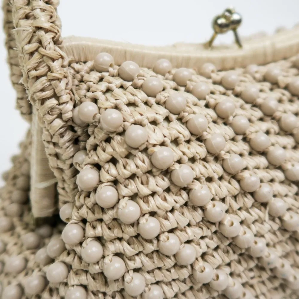 Vintage 70s Jordan Marsh Crochet Raffia Kisslock Satchel Handbag - Image 6