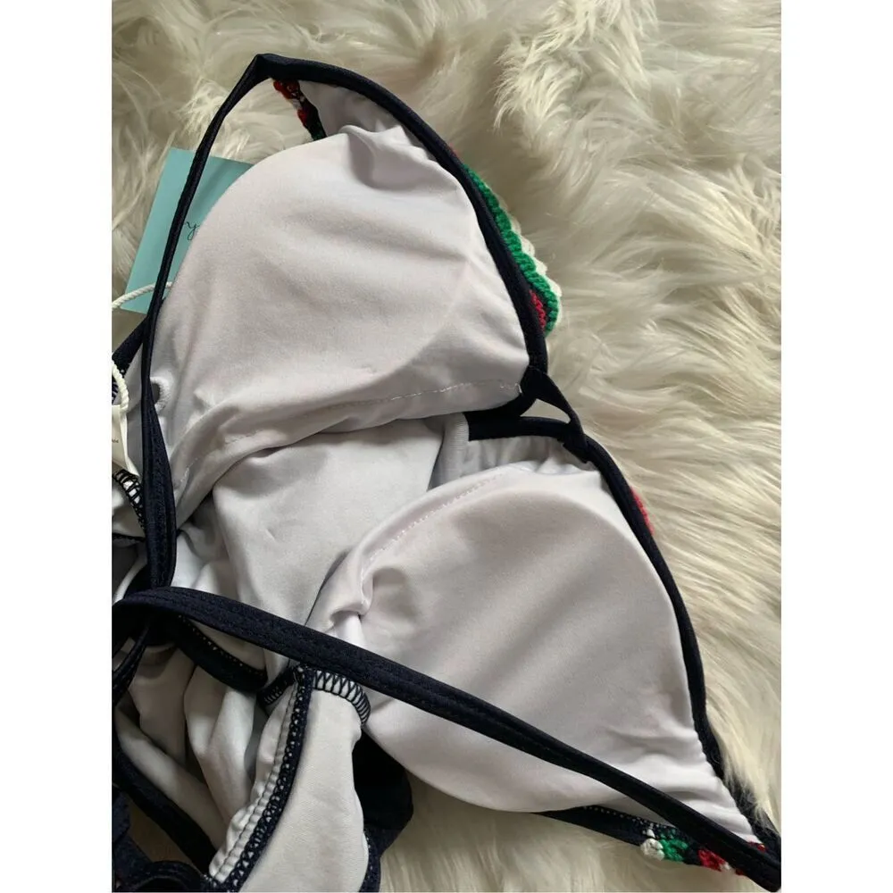 Cupshe Womens small Swimsuit One Piece V Neck Crocheted Trim Navy Blue Strappy - Image 6