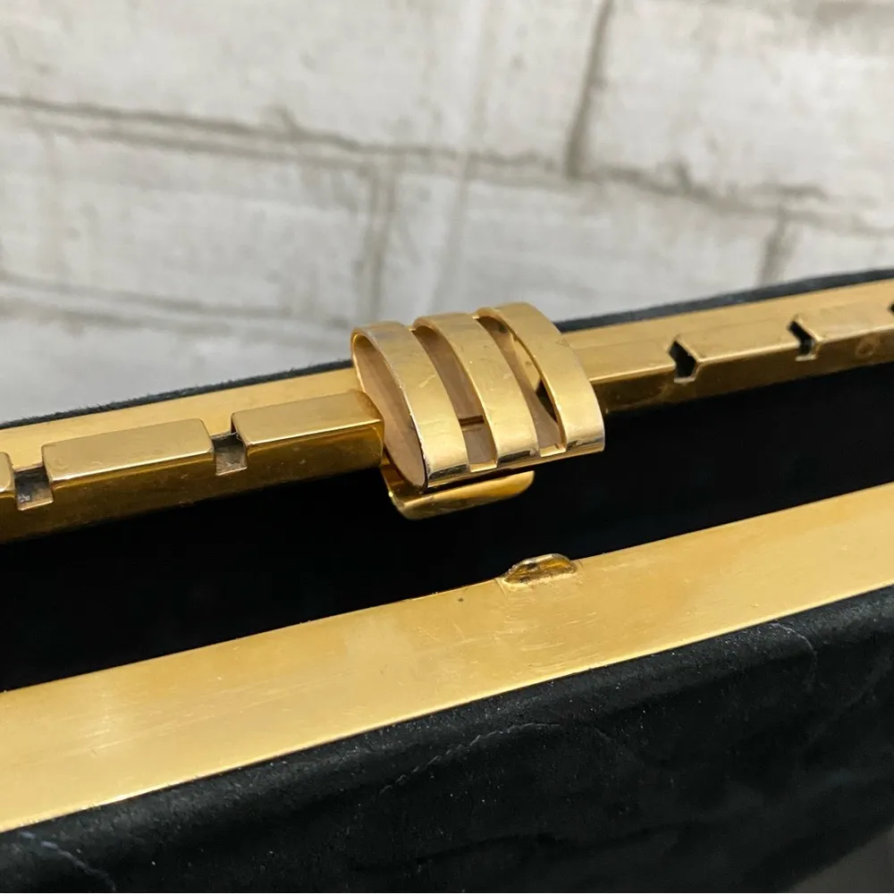 Vintage INDUSTRIA ARGENTINA Navy Midnight Blue Suede Clutch Quilted Chain Bag - Image 15