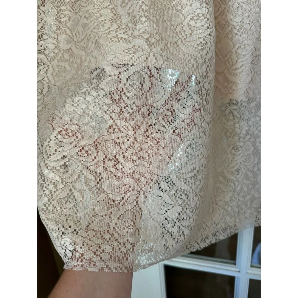 Garnet Hill midi floral lace skirt with elastic waistband size medium - Image 3