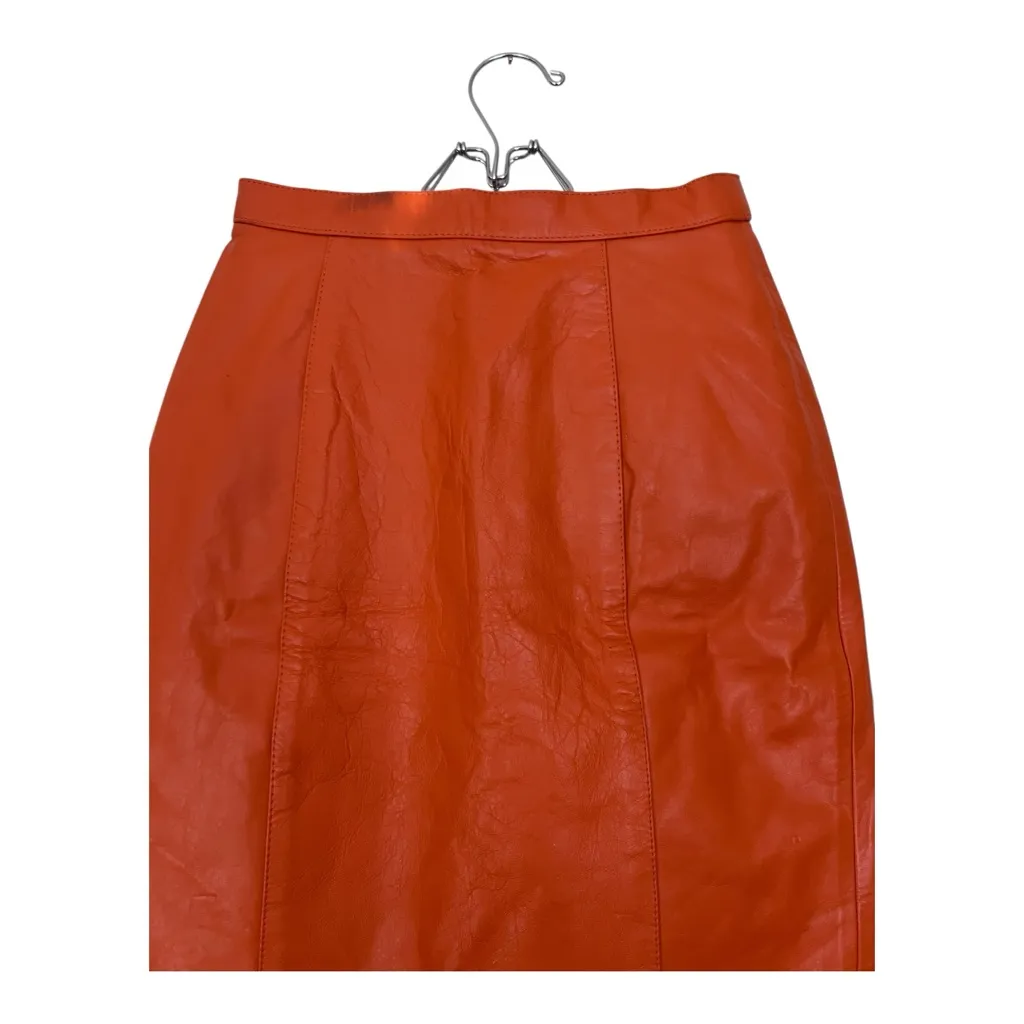 L.A. ROXX Vintage 80s Orange Leather Pencil Skirt Size 4 - Image 7