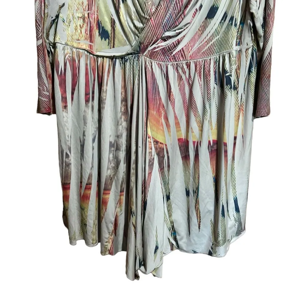 One World Tunic Top Womens 2X Multicolor Boho Artsy Surplice Embellished Blouse - Image 4