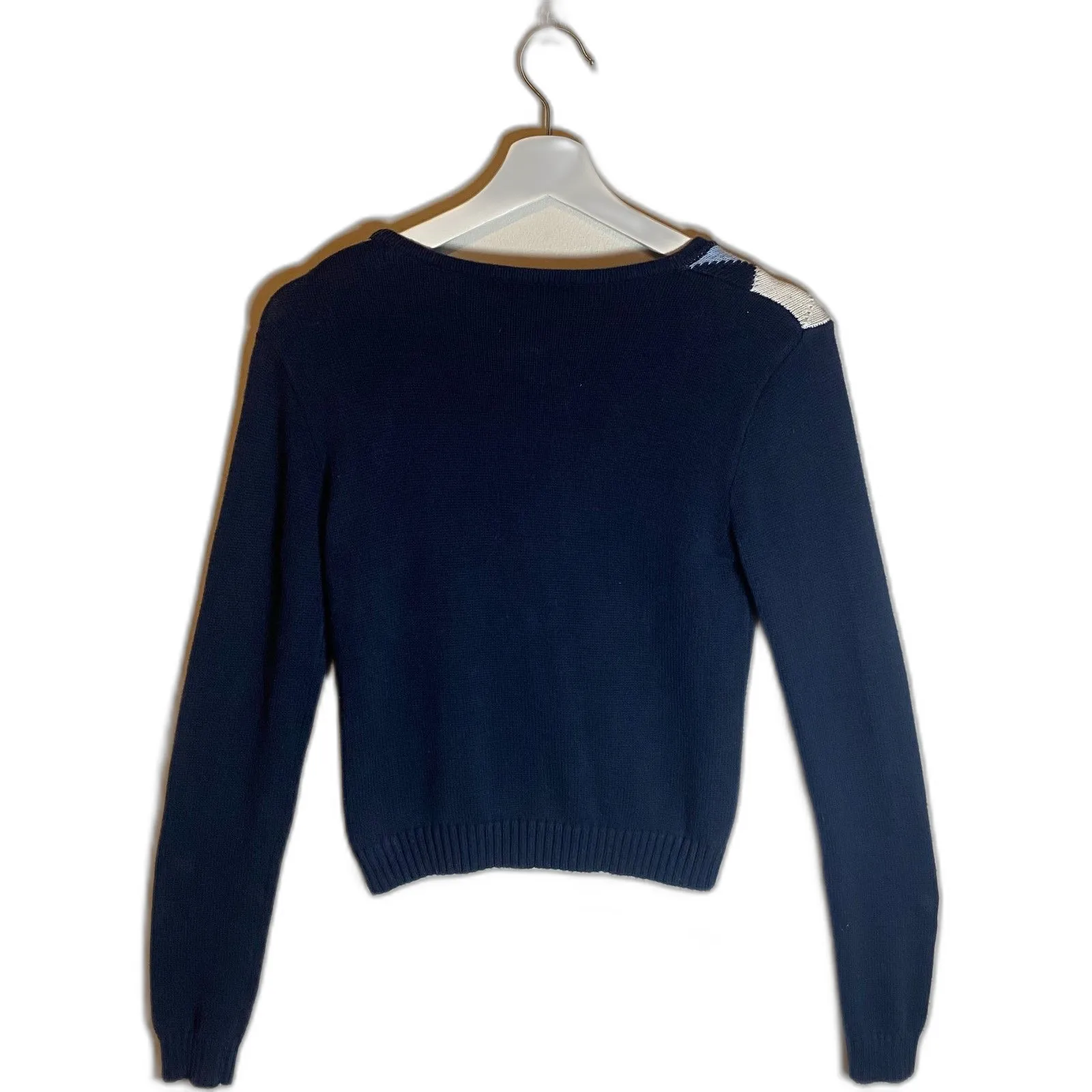 Brandy Millville Cardigan Sweater Women's Size M Blue Argyle Classic Minimalist - Image 3