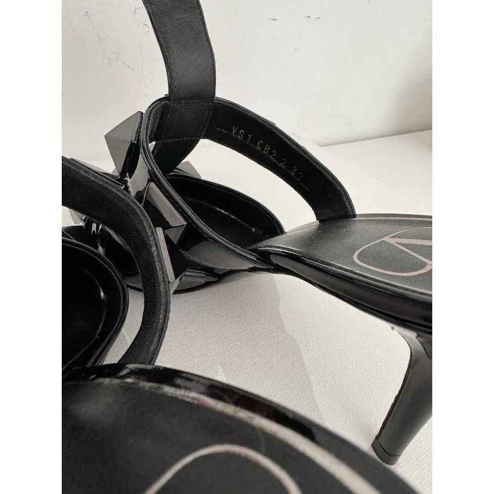 Valentino Women Black Roman Stud Patent Leather Pump Heels Shoes Size EU 37 US 7 - Image 6