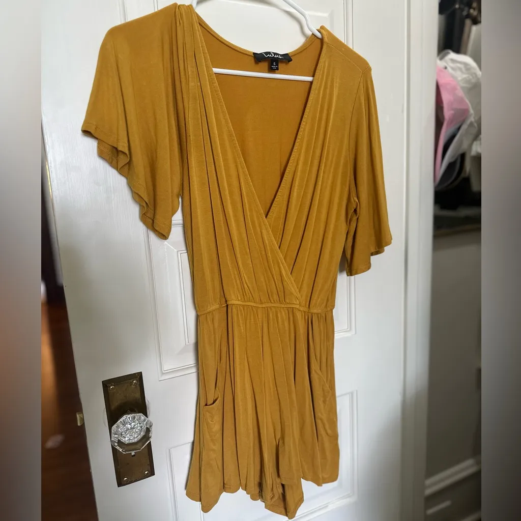 Playtime Mustard Yellow Flutter Sleeve Romper - Image 5