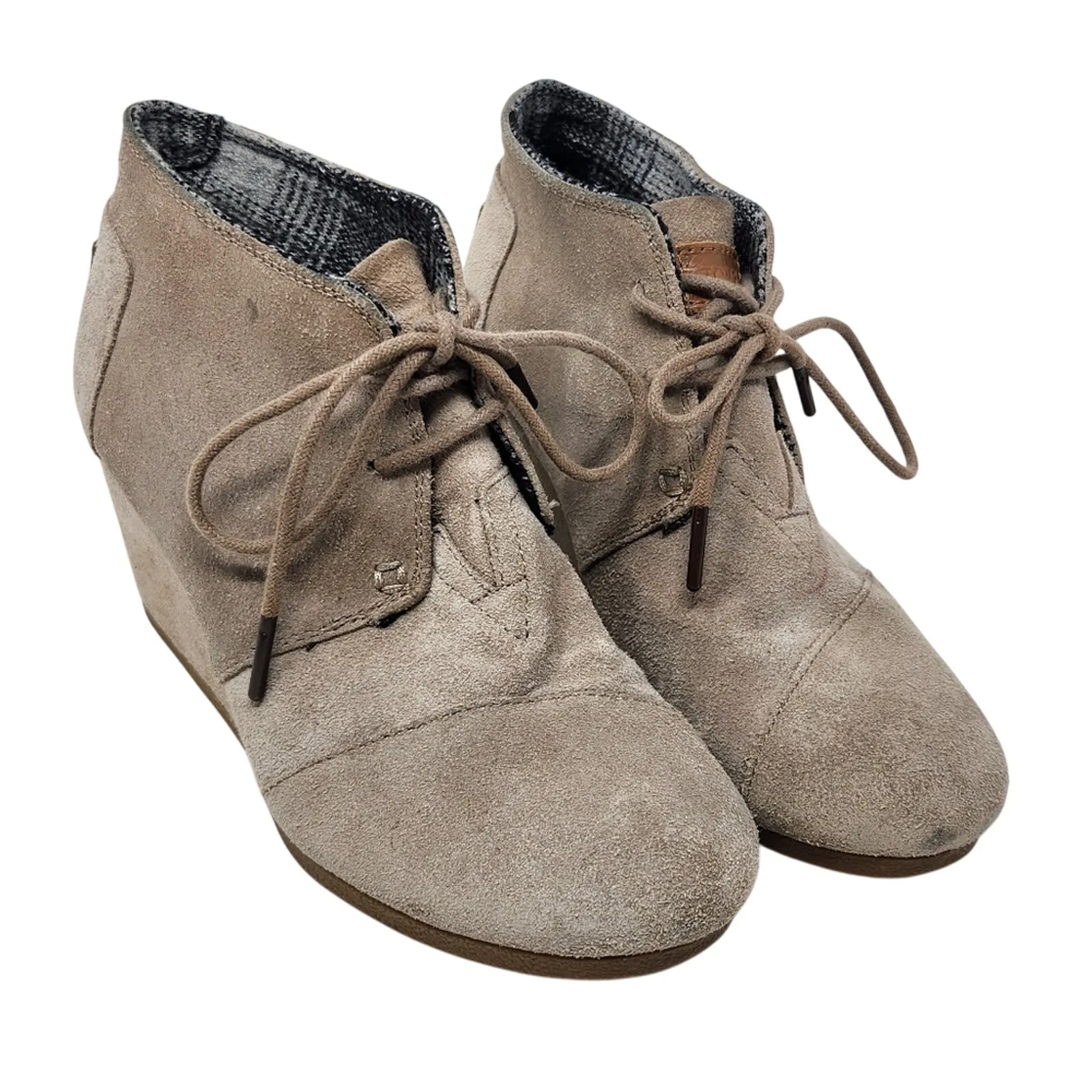 Toms Tan Taupe Suede Wedge Booties Oxford Lace Up Shoe Size 7 - Image 2