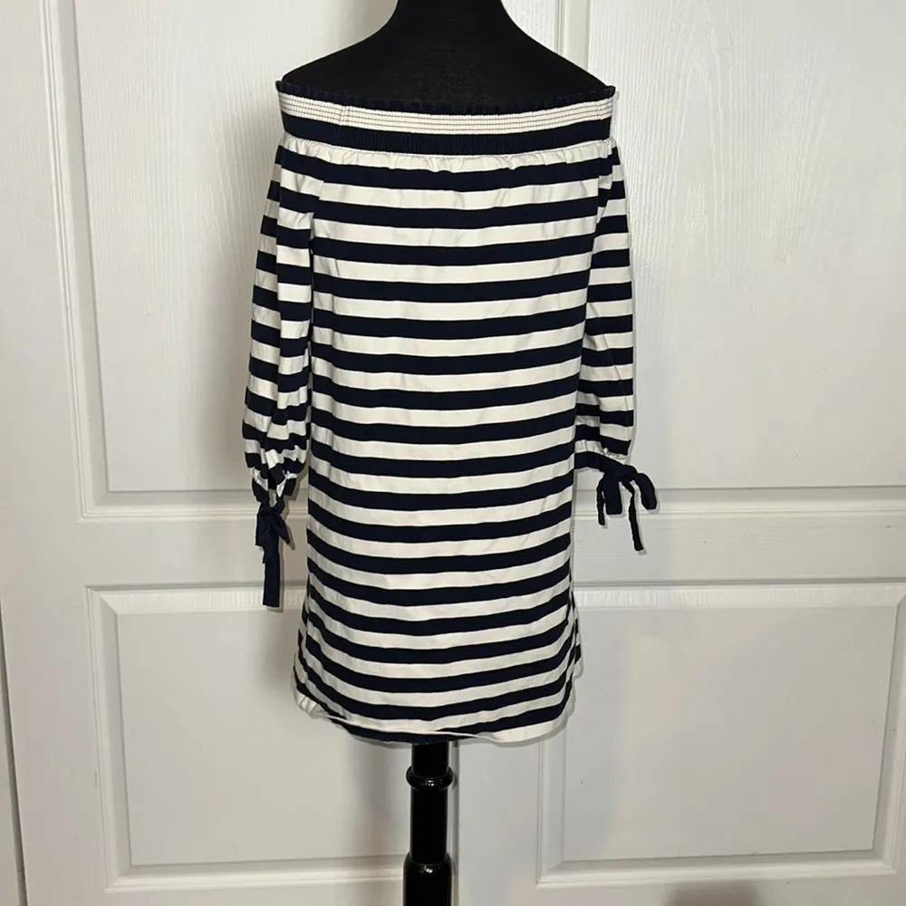 J CREW NAVY CREAM STRIPE OFF THE SHOULDER NAUTICAL YAUCHT DRESS - Image 3