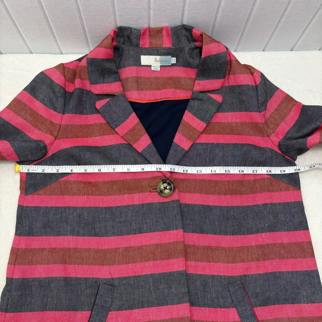 Boden‎ Canonbury Twill Cotton Linen Pink Blue Stripe Swing Coat Blazer Size 6 - Image 7
