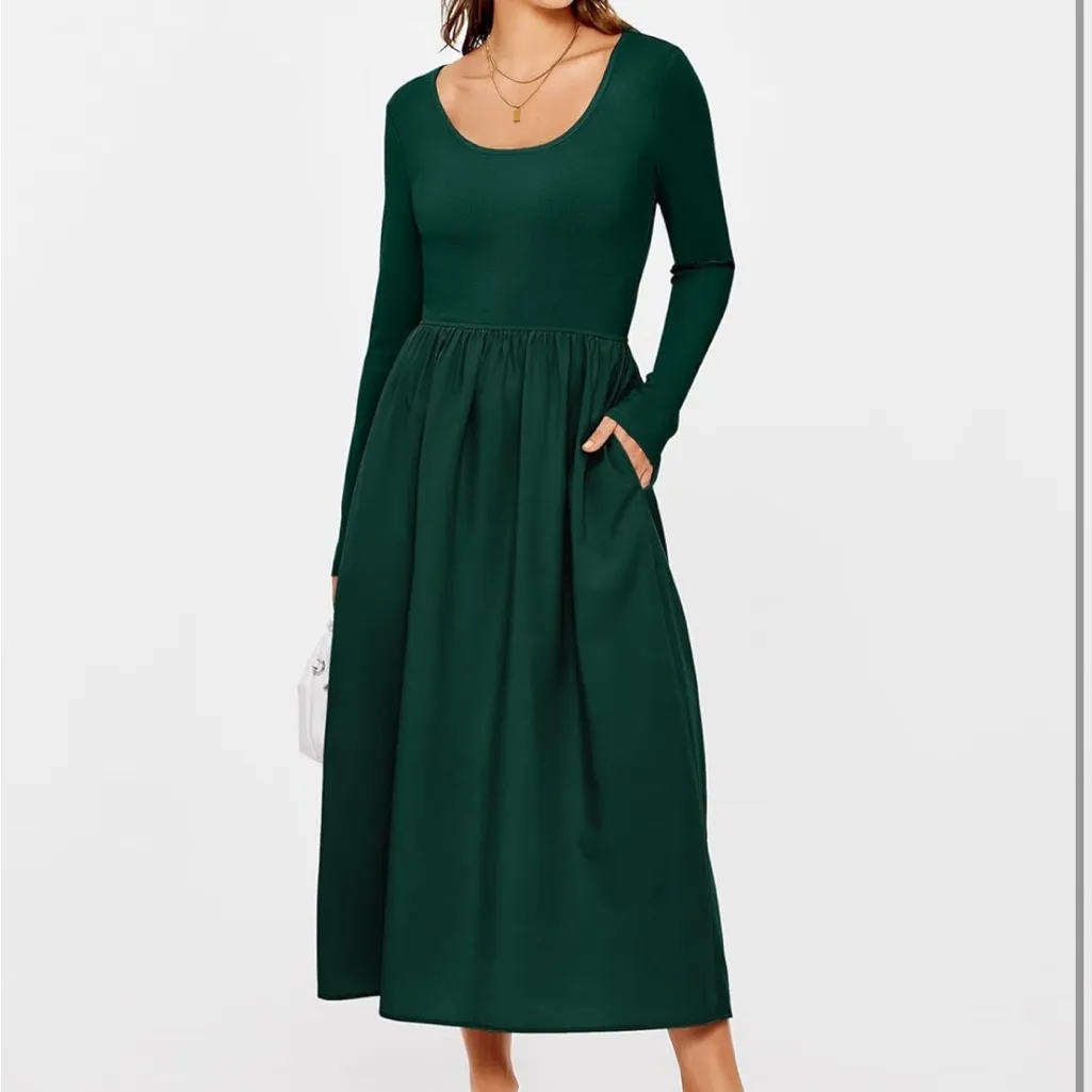 Glamaker Womens Long Sleeve Midi Casual A Line Dress with Pockets - Image 4