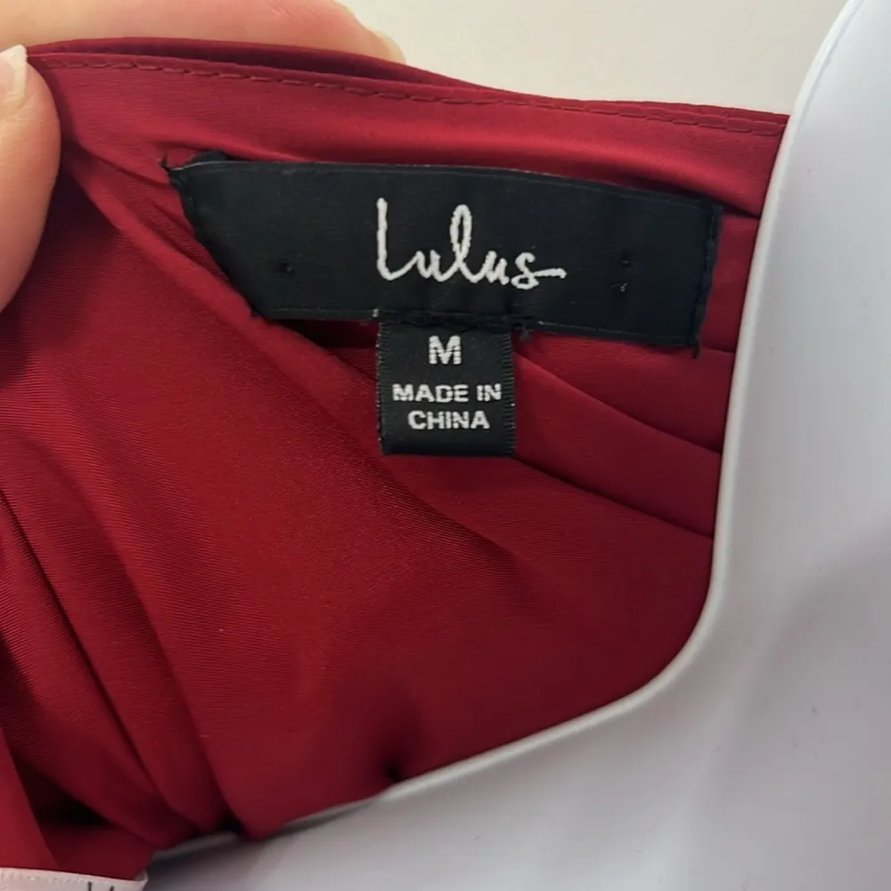 Lulu’s Festive Forever Wine Red Wrap Silky Satin Long Sleeve Short Dress - Image 11