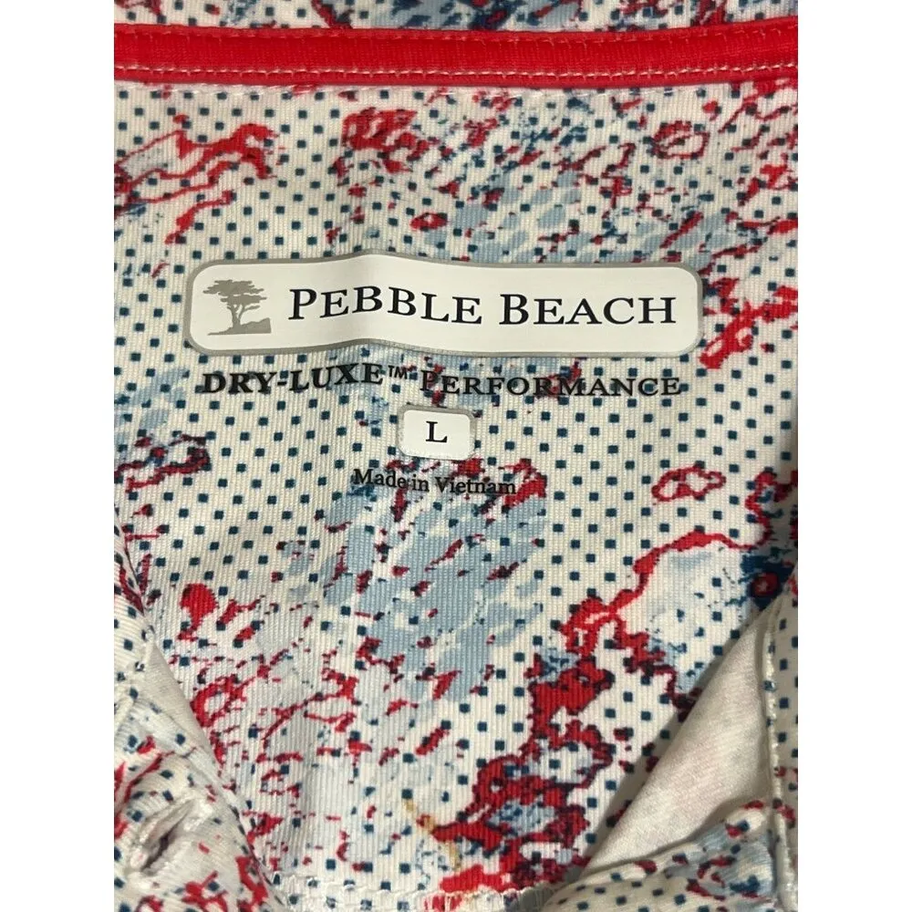 Pebble Beach Sleeveless Polo Shirt Dry Luxe Performance Red Blue Abstract Sz L Size L - Image 4