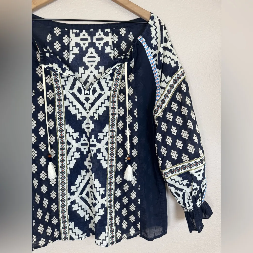 Tory Burch Candice Printed Silk Cotton Blouse in Blue $496 - Image 9