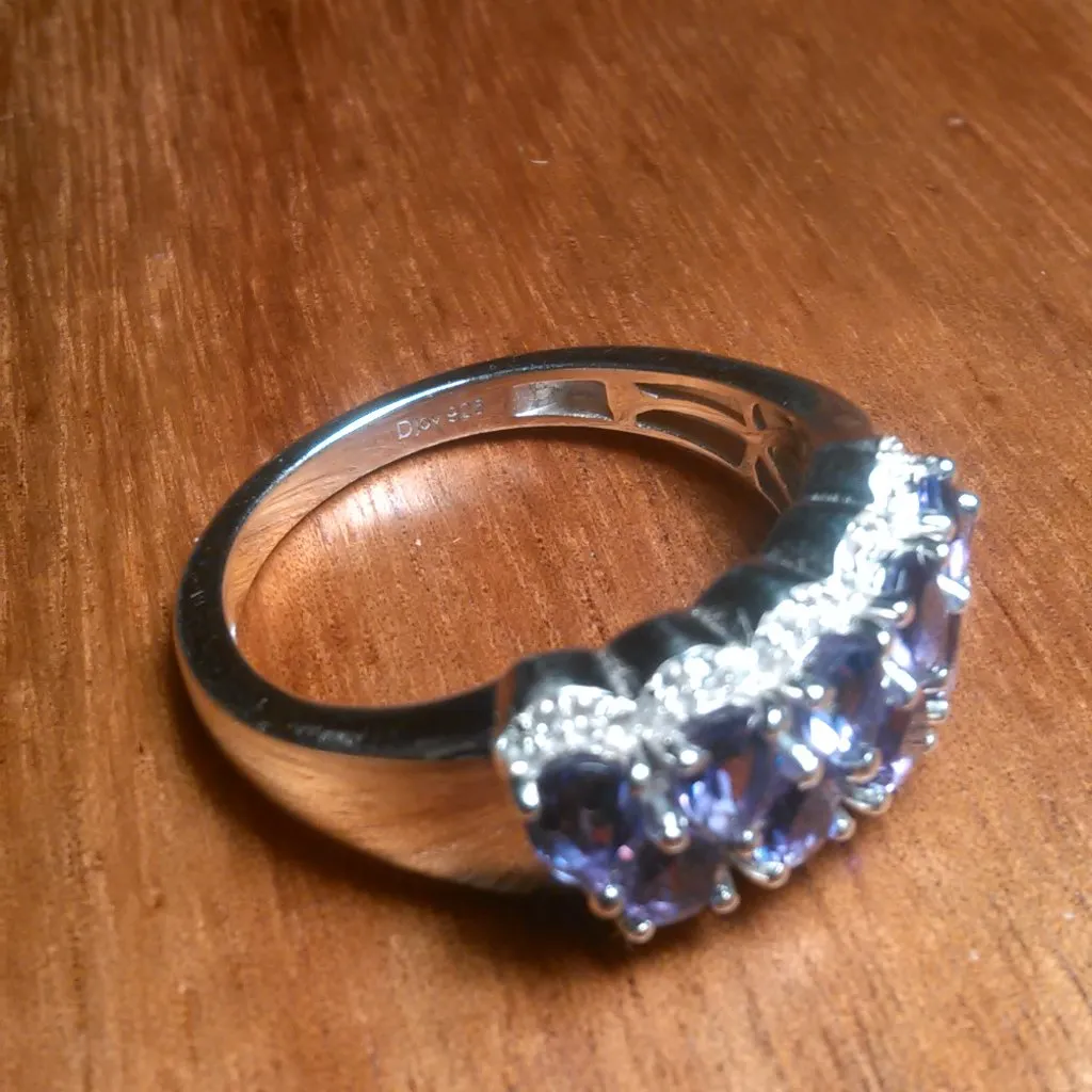 Premium Bolivian Amethyst and White Zircon Cascade Sterling Silver Ring (Size 9) - Image 5