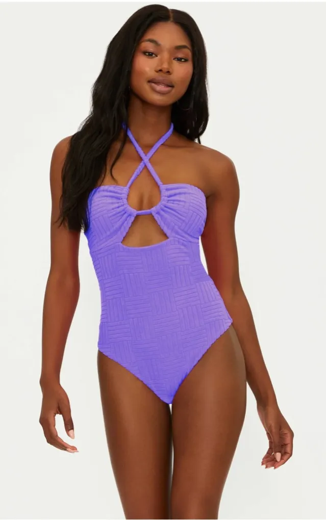 New! Beach Riot Phoenix One Piece Swimsuit Ultra Violet Terry Large $168 - Image 1