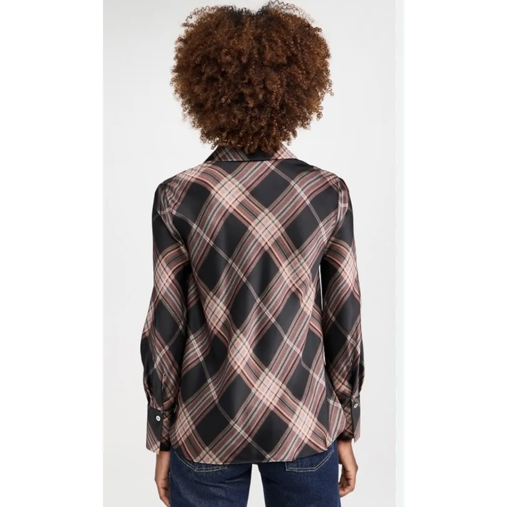 VINCE 100% silk Plaid Button-Up blouse NEW - Image 4