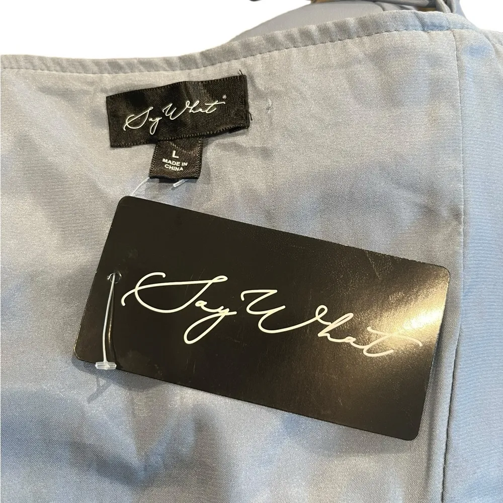 NWT Say What Light Blue Padded Cropped Bustier Top Front Closure Adj. Straps L - Image 9