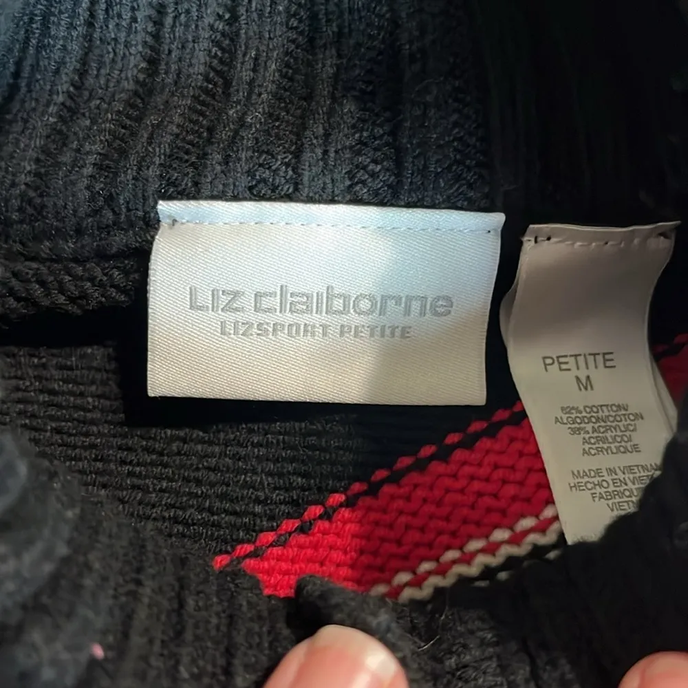 Liz Claiborne Lizsport Petite Sweater Black Striped Cotton Acrylic Cotton MP - Image 7