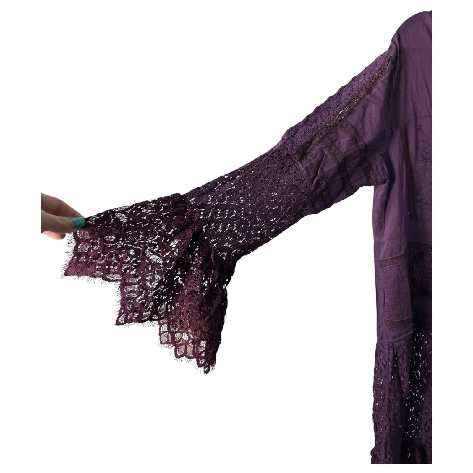 Indigo Thread Co. Purple Lace Fairy Ethereal Long Sleeve Mini Dress Medium NEW - Image 3