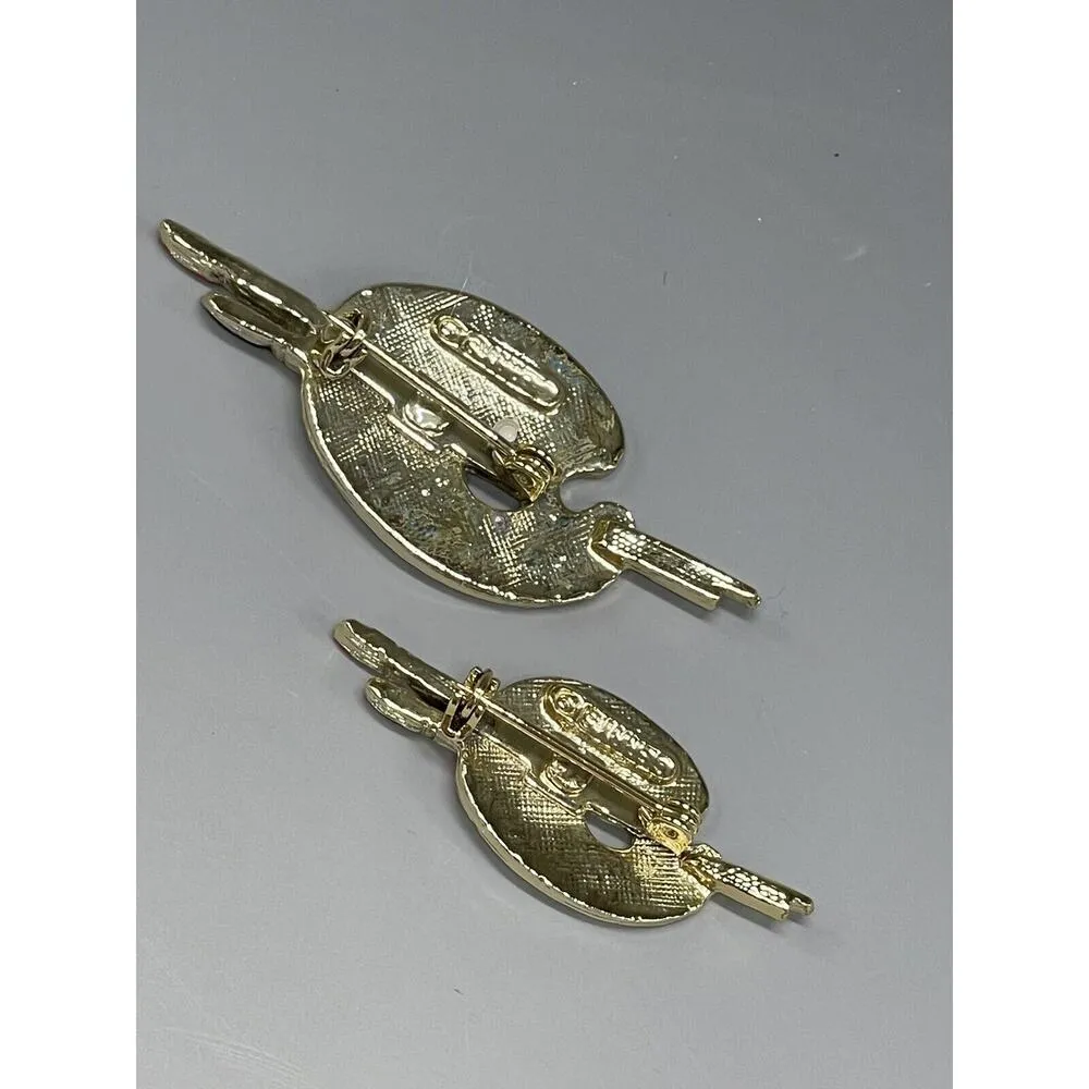 Vintage Gerrys Artist Palette Brooch Pins Pin Pair‎ Gold - Image 3