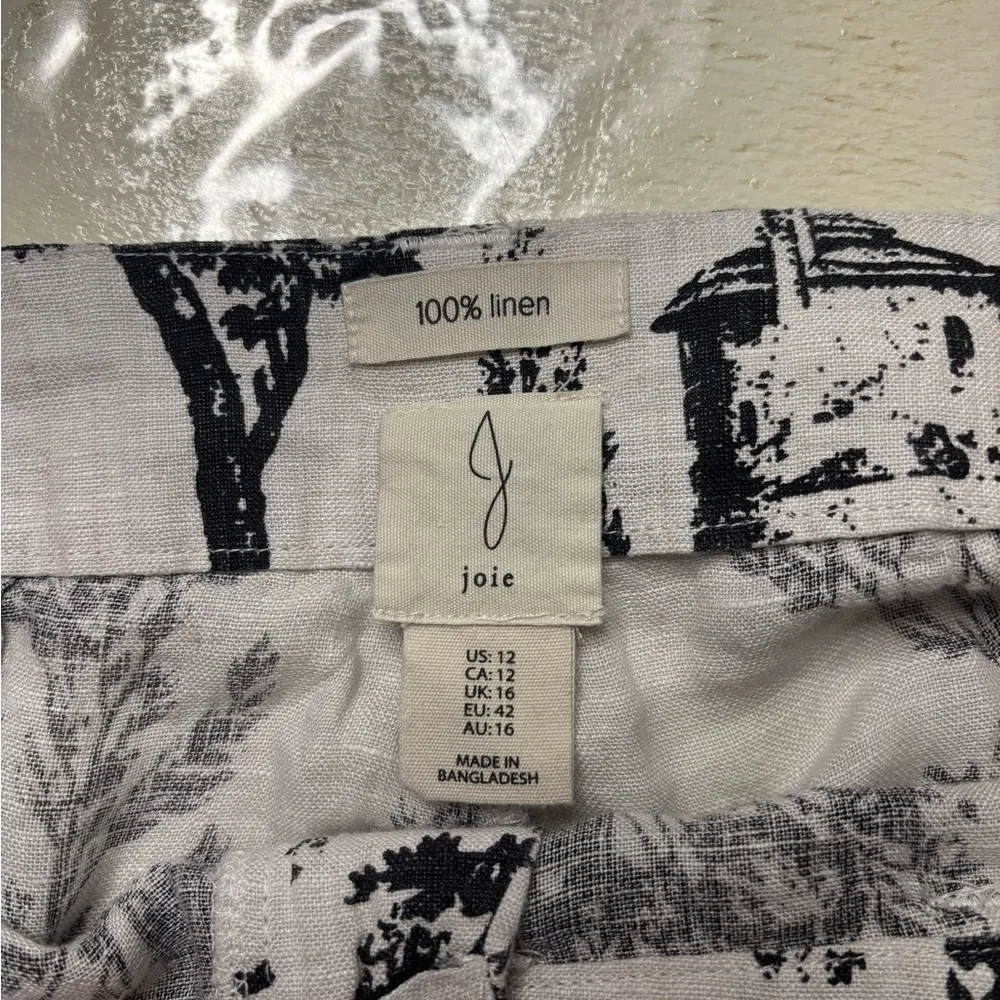 Joie Crop Pants Wide Leg Linen Tree Printed Ivory/Black Pockets Size 12 High New - Image 7