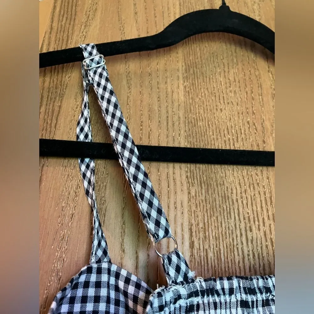 Black and white checkered bralette tie front with straps size large - Image 4
