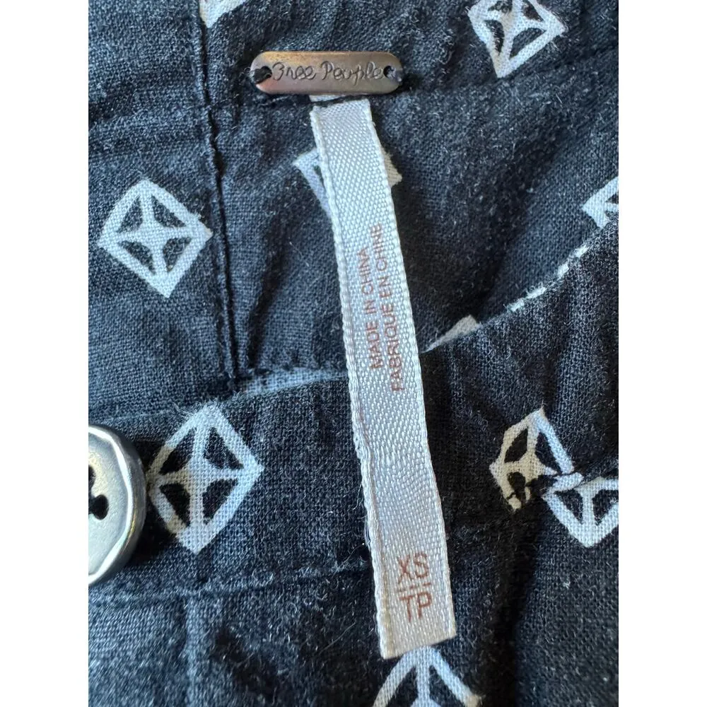 Free People Romper Ashley Black White Diamond Boxy Linen Blend XS - Image 9