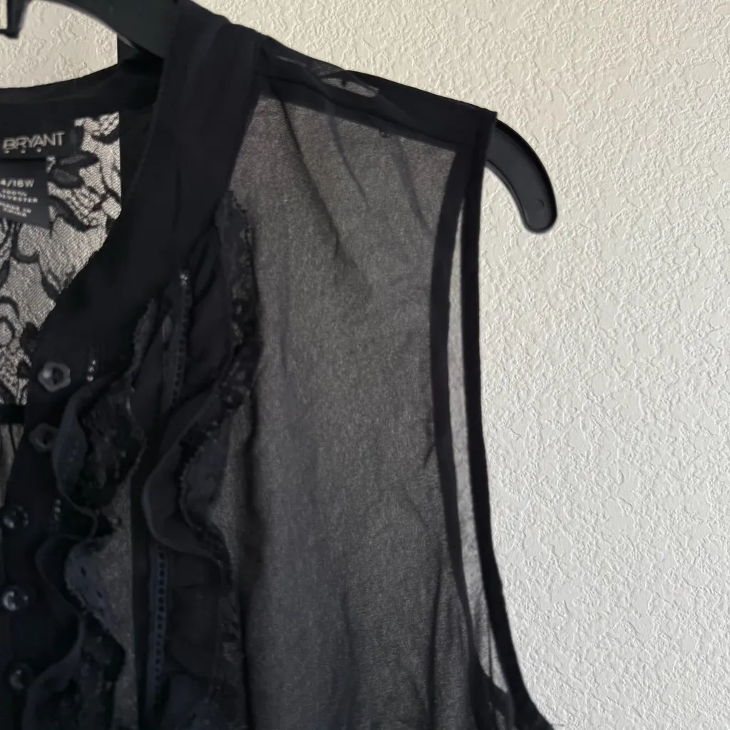 Lane Bryant Black Lace Sleeveless Blouse 14/16 Plus Size Romantic Sheer Goth - Image 5
