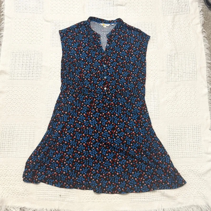 Boden 14 Easy Jersey cap sleeve floral shirt dress D3 3149 Blue - Image 7