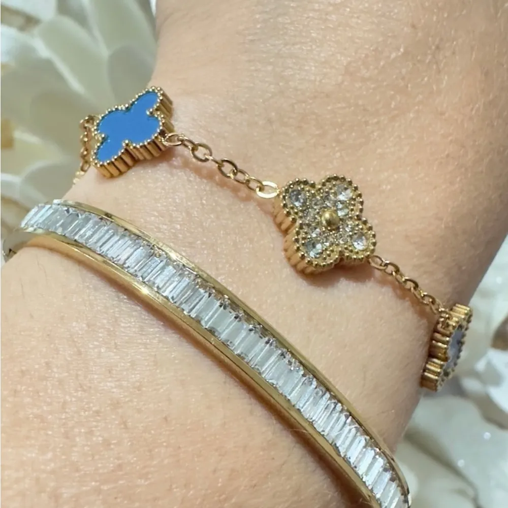 Gold and Blue Clover Bracelet - Image 4