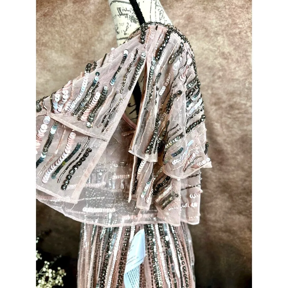 Mac Duggal Embellished Full Length Layered Sleeve Gown Vintage Rose 4 - Image 9