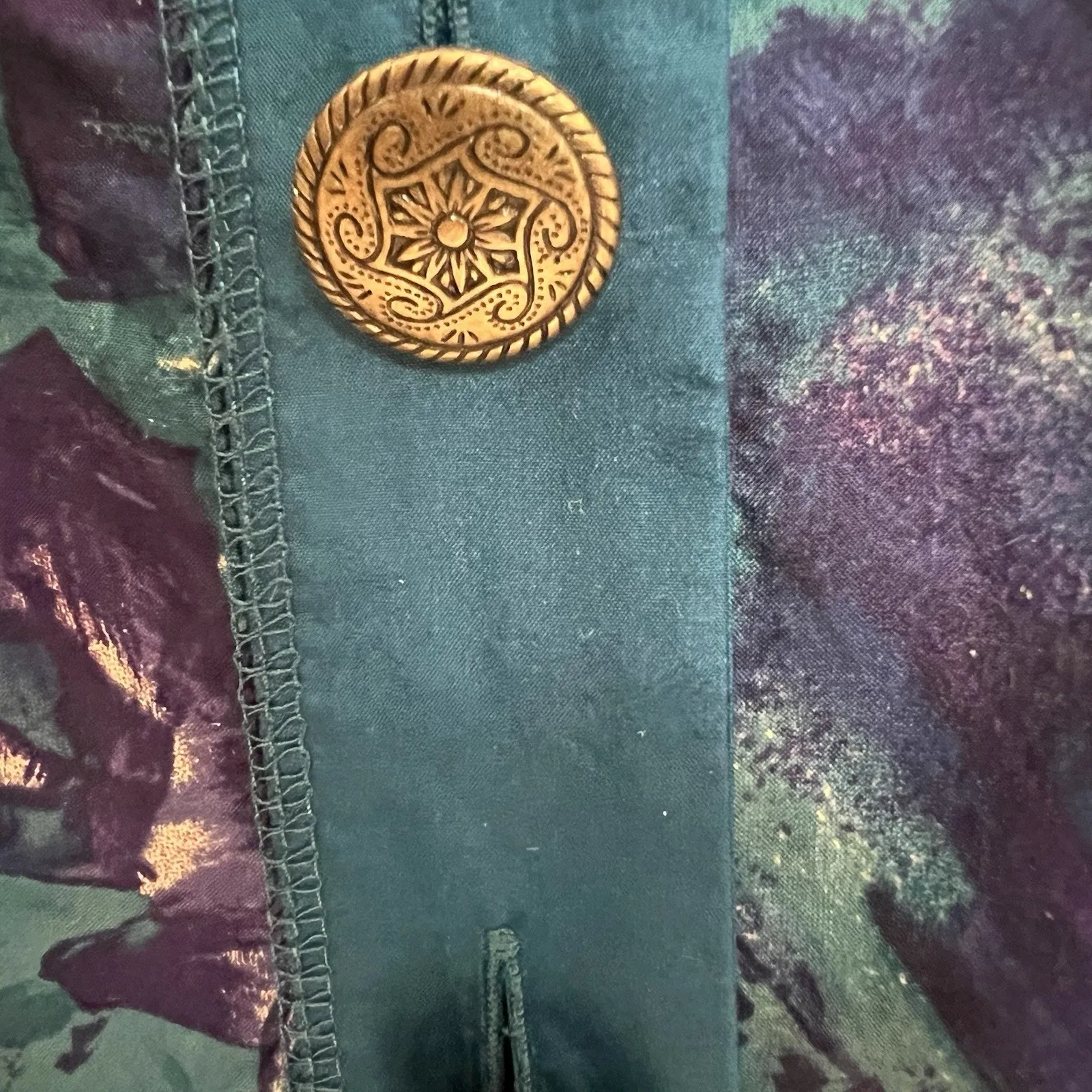 Carole Little Vintage 100% Silk Cardigan Style Sleep Shirt Blue Patchwork 14W Size undefined - Image 7