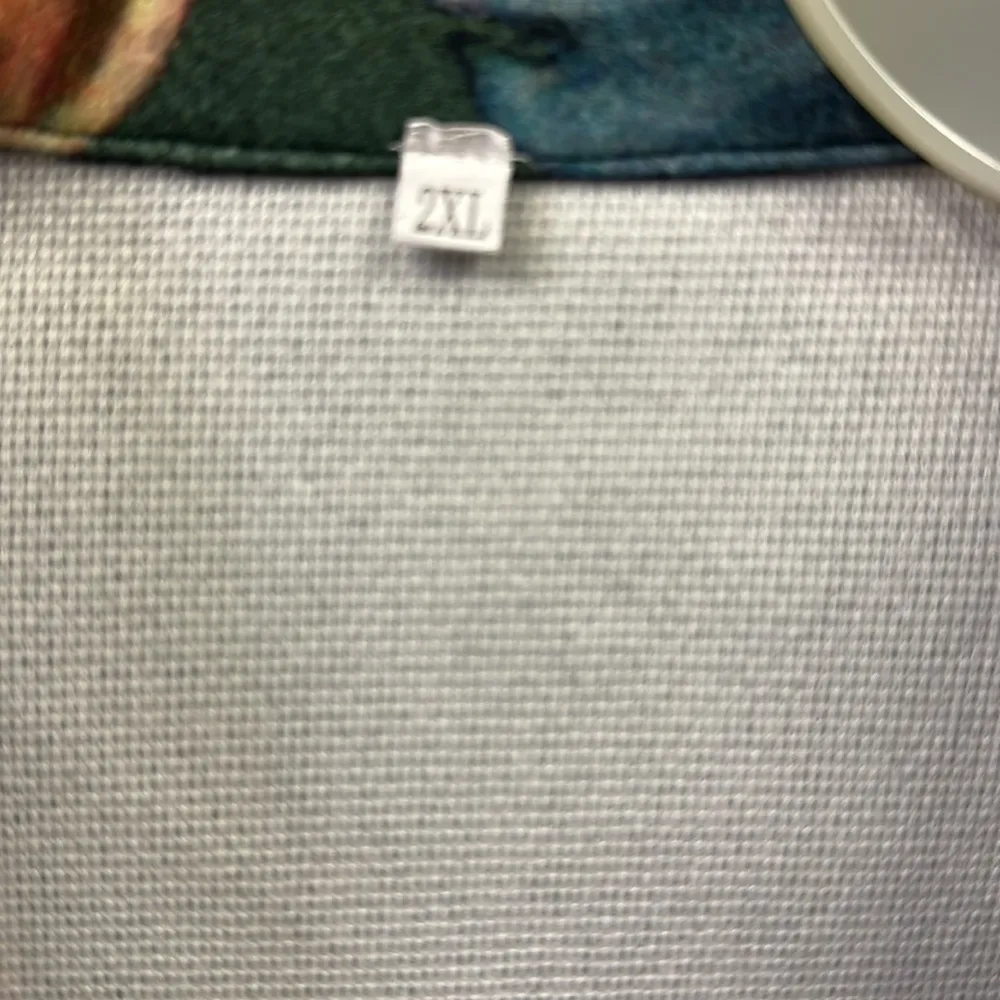 Green Pink Floral Button Up Collared Mid Length Coat Not Lined Plus Size 2X - Image 9