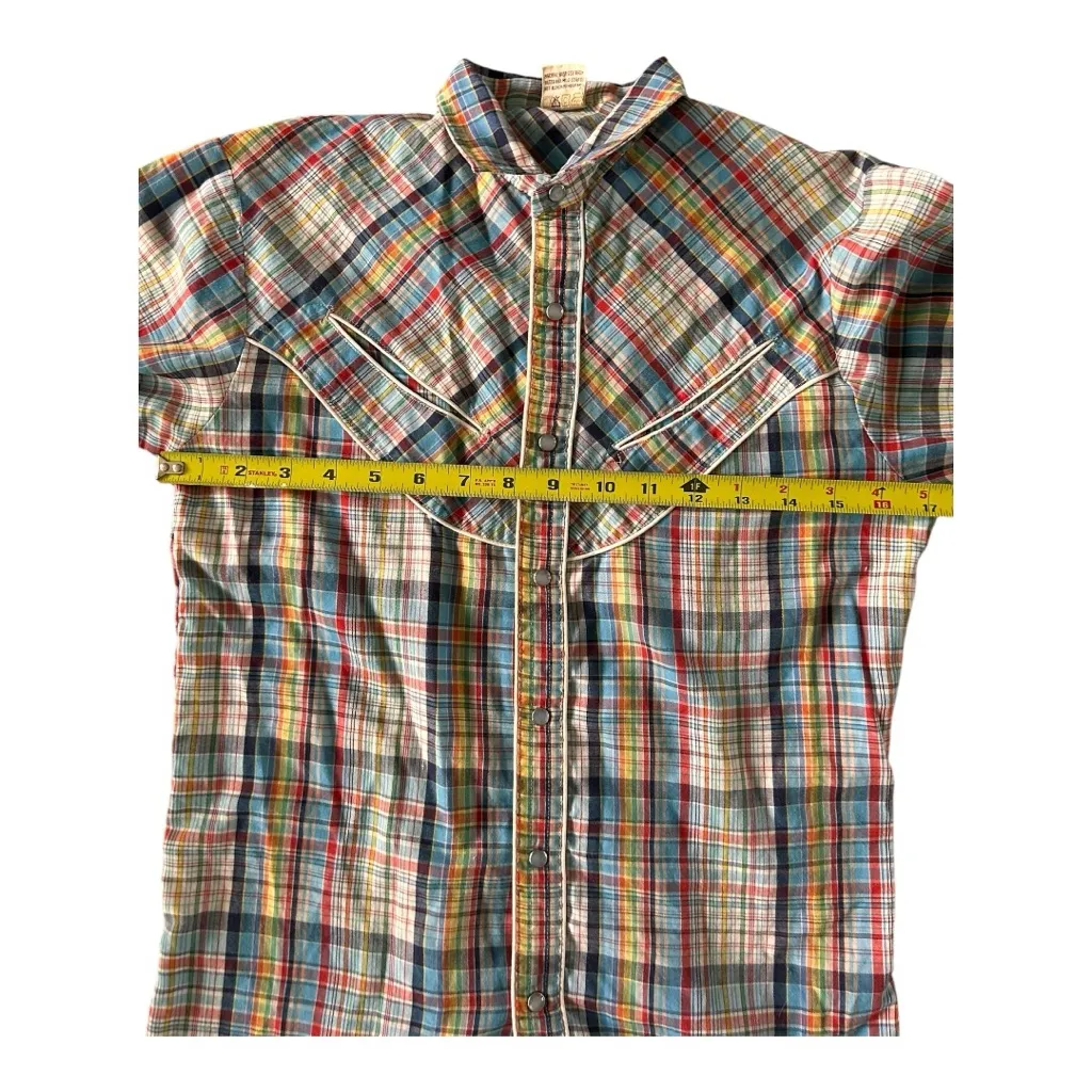 Vintage 70s 80s Brittania Western plaid pearl snap Size Small Red - Image 5