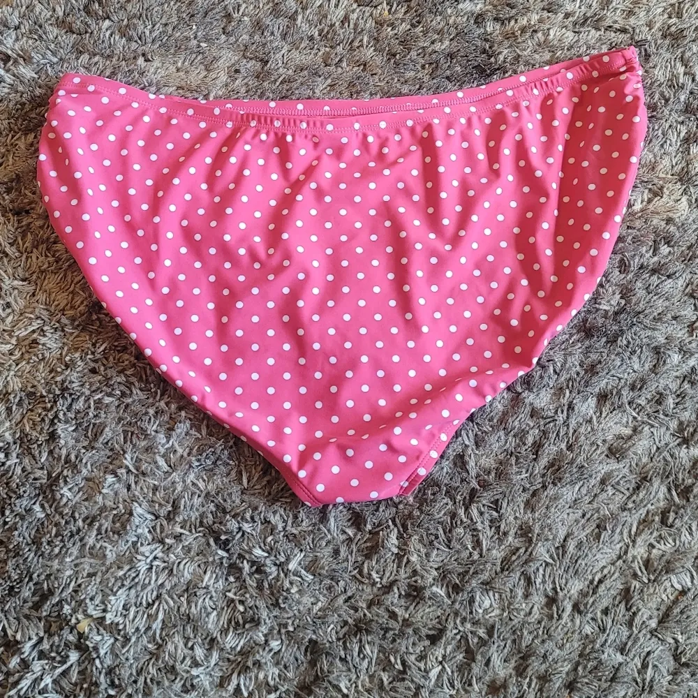 NWT! Time & Tru Pink White Polka Dot Midrise Shirred Sides Bikini Bottoms 3X - Image 6