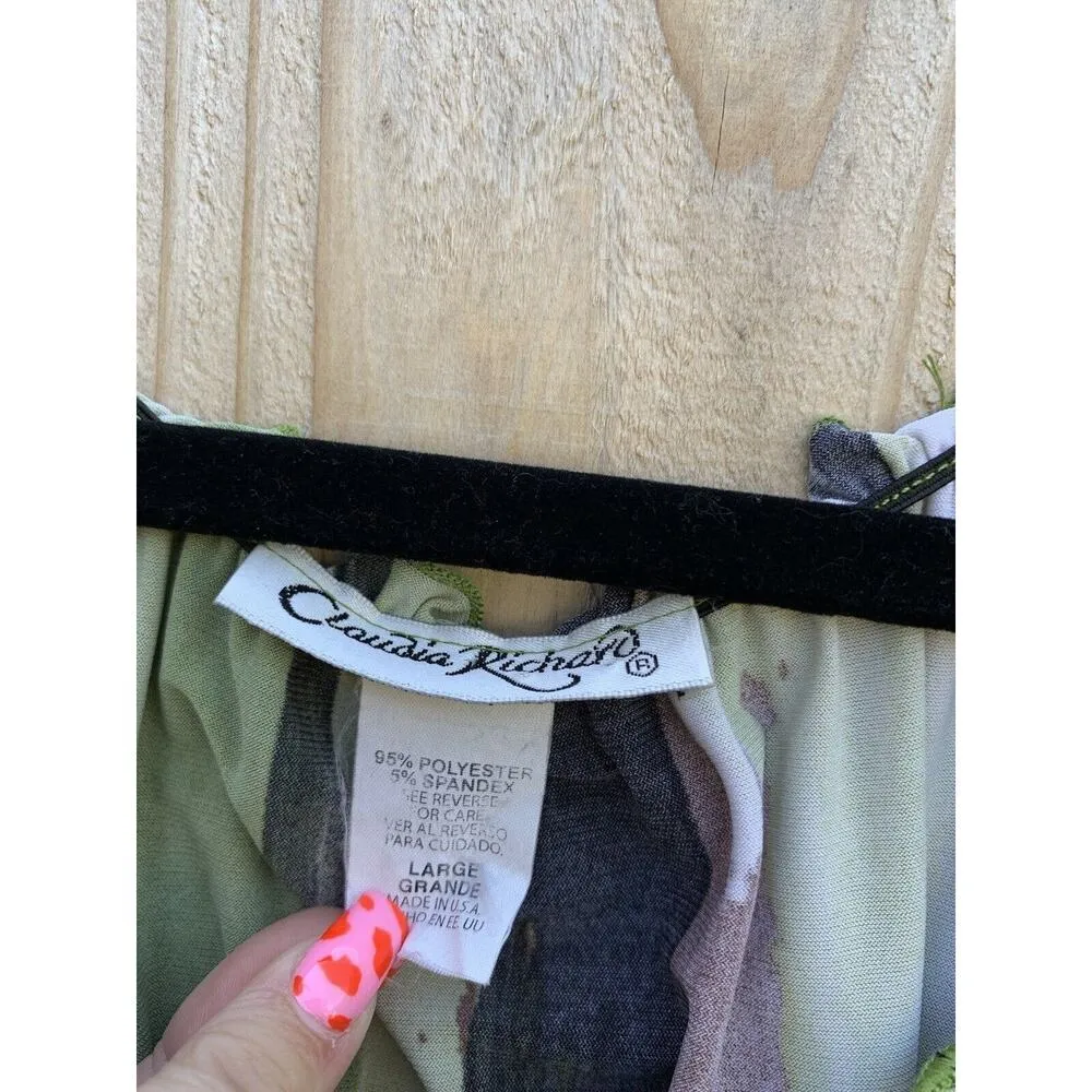 Claudia‎ Richard Womens Green Brown Design Shirt Top Blouse Large Watercolor - Image 5