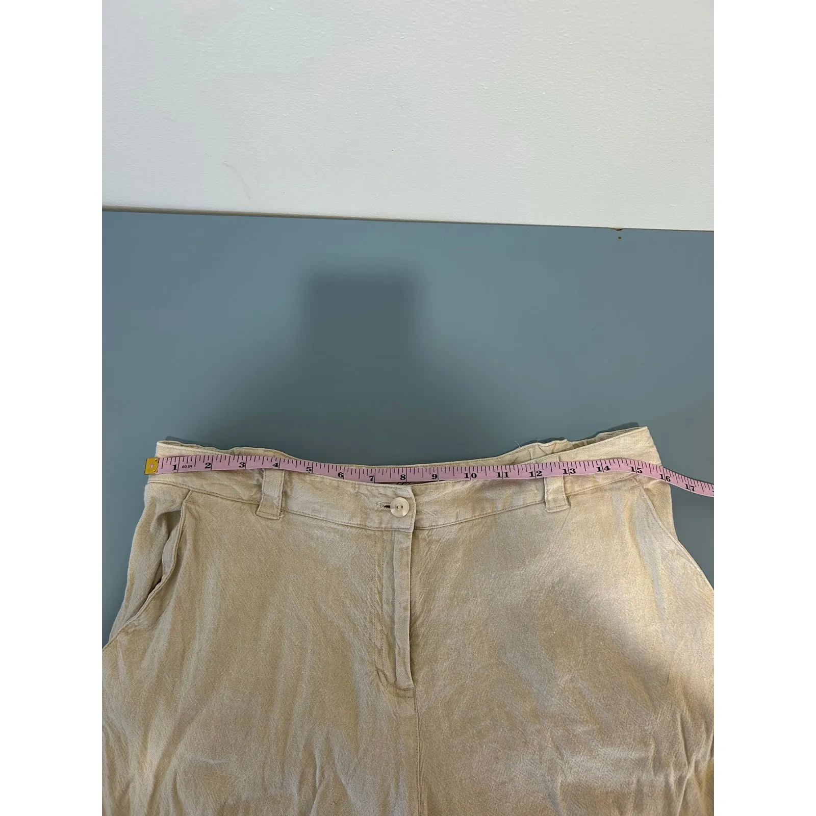 J. Jill Linen blend Pants size 12 cream wide leg zipper button closure pockets - Image 6