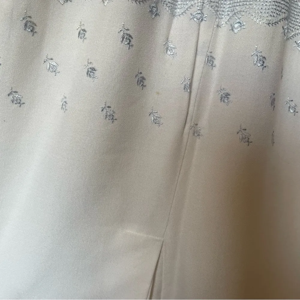 Vintage 70s Union Label Cottagecore Embroidered Pencil Midi Dress XS White - Image 9