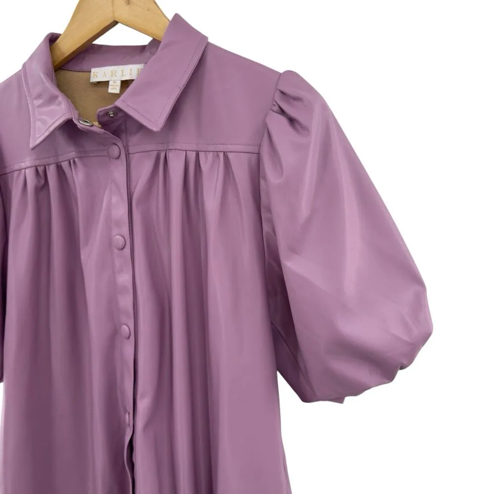 Karlie Women's‎ Lavender Purple Puff Sleeve Faux Leather Ruffle Dress Medium - Image 2