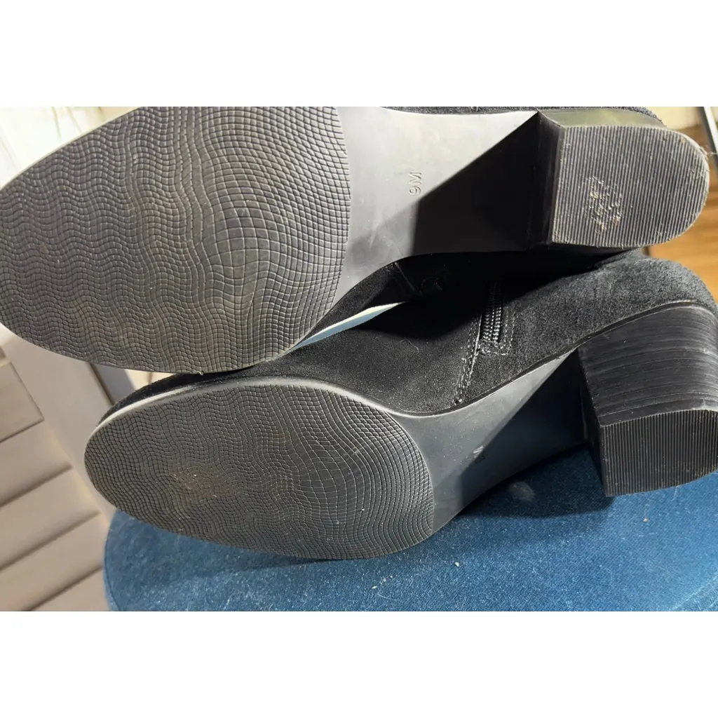 Crown vintage black genuine suede leather slouchy high heel boots sz 9 - Image 11