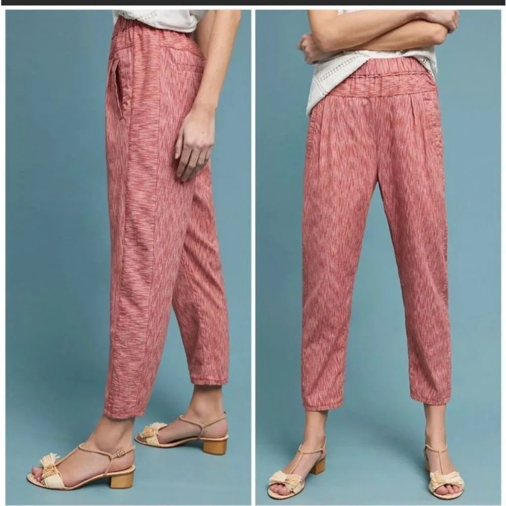 Anthropologie Longshore Ikat cropped cotton heathered red pants - Image 3
