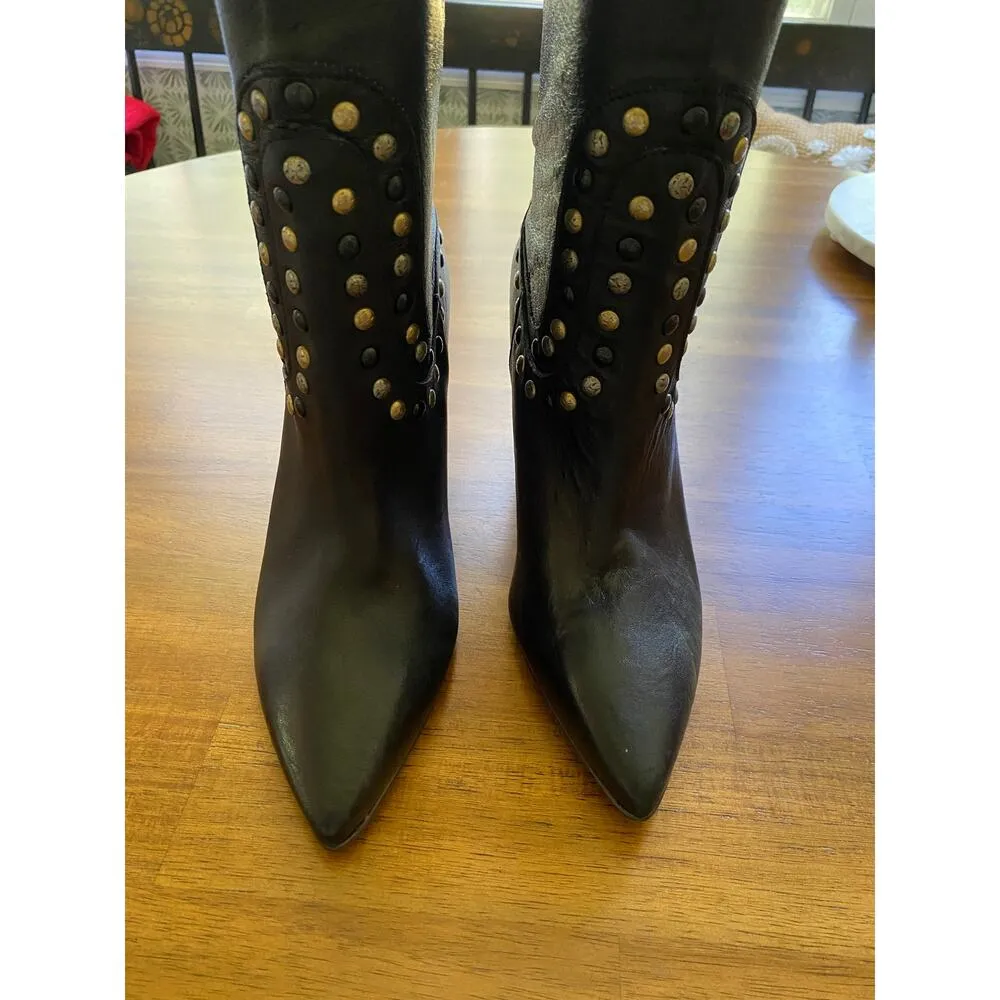 Free People Dakota Heel Studded Leather Western Boots Black Gold Silver EU 41 - Image 12