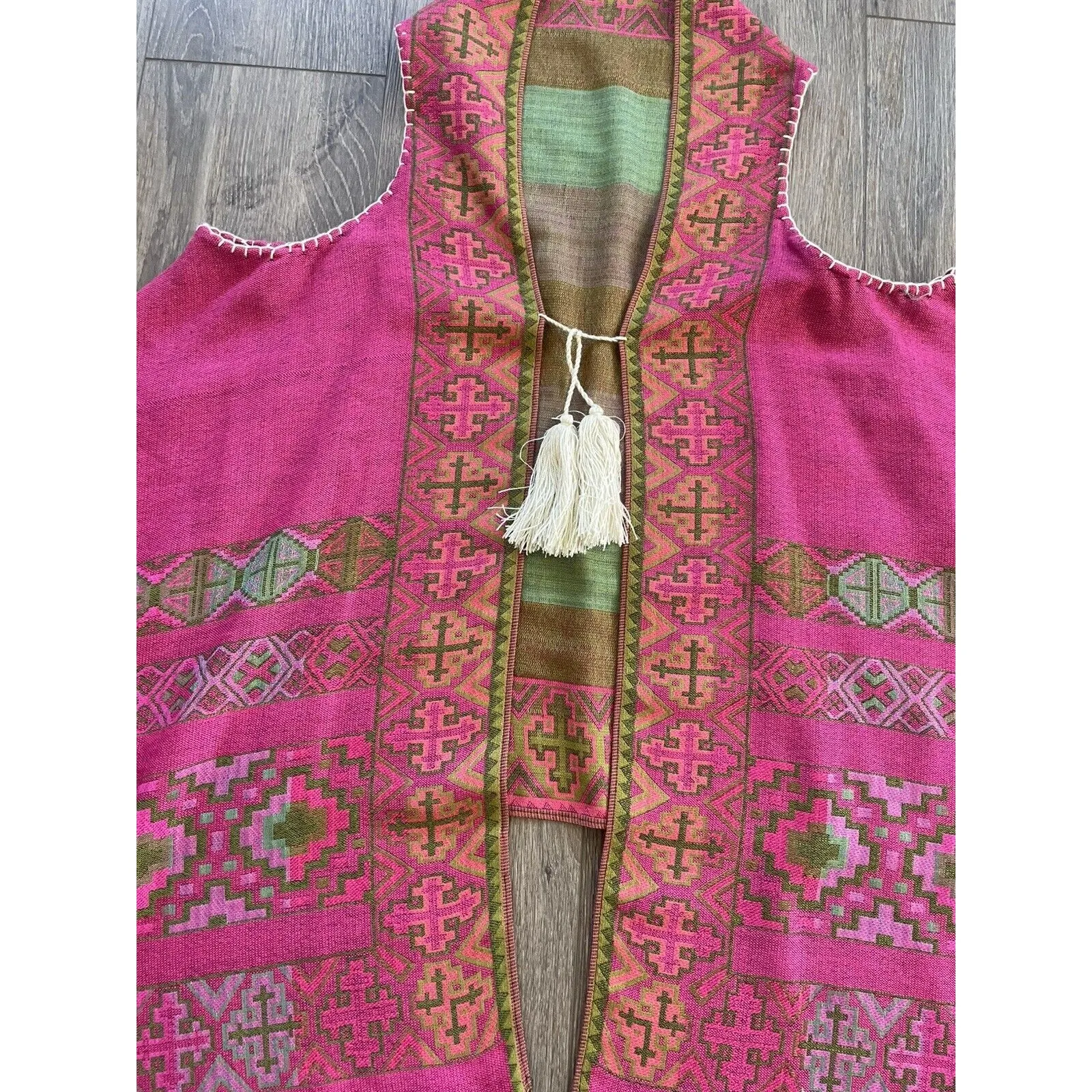 Pashima Vest Shawl Tassle Tied Purple Pink Lagen Look Size M - Image 2
