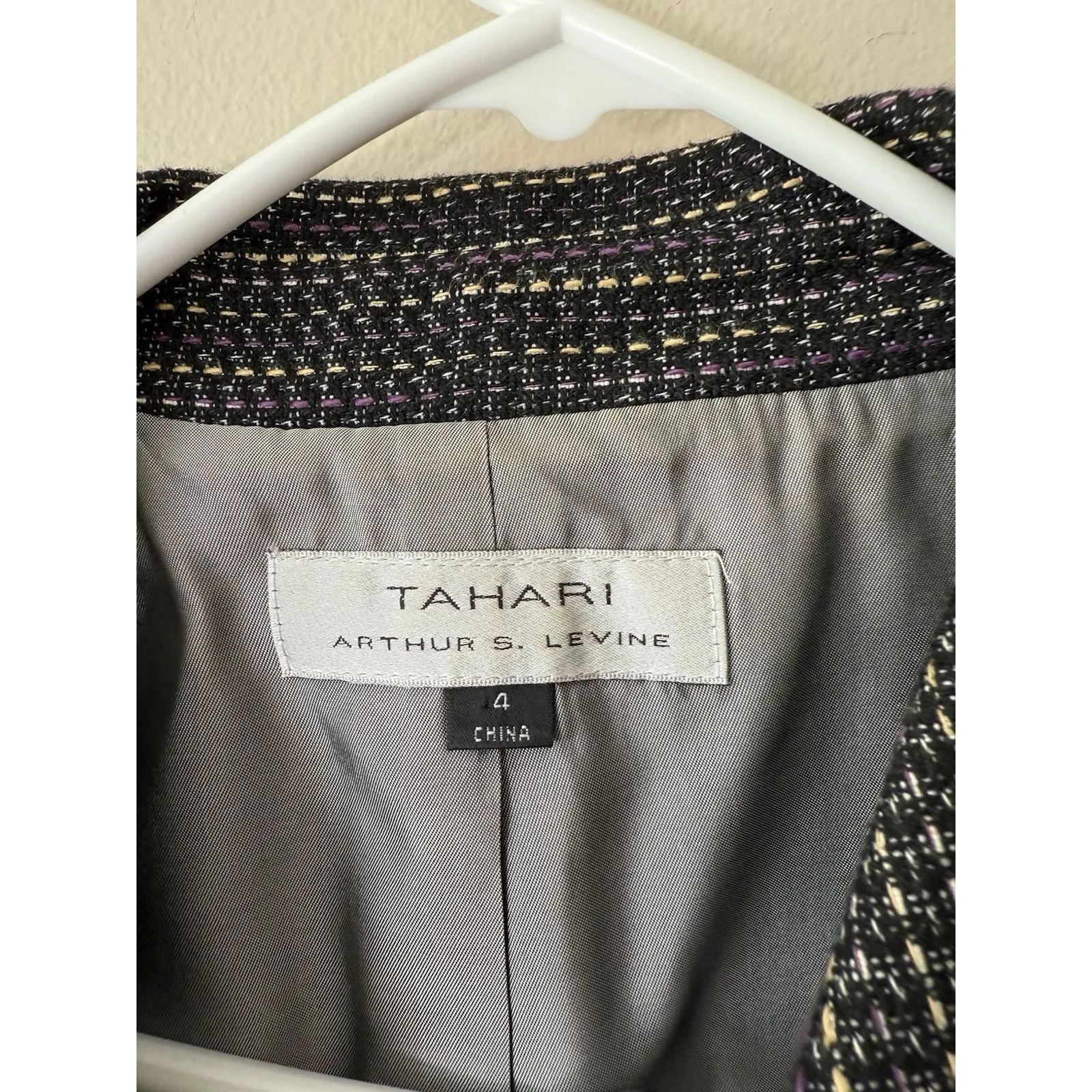 Tahari Arthur S Levine Skirt Suit Women 4 Black Tweed Blazer Jacket‎ Career Set - Image 2