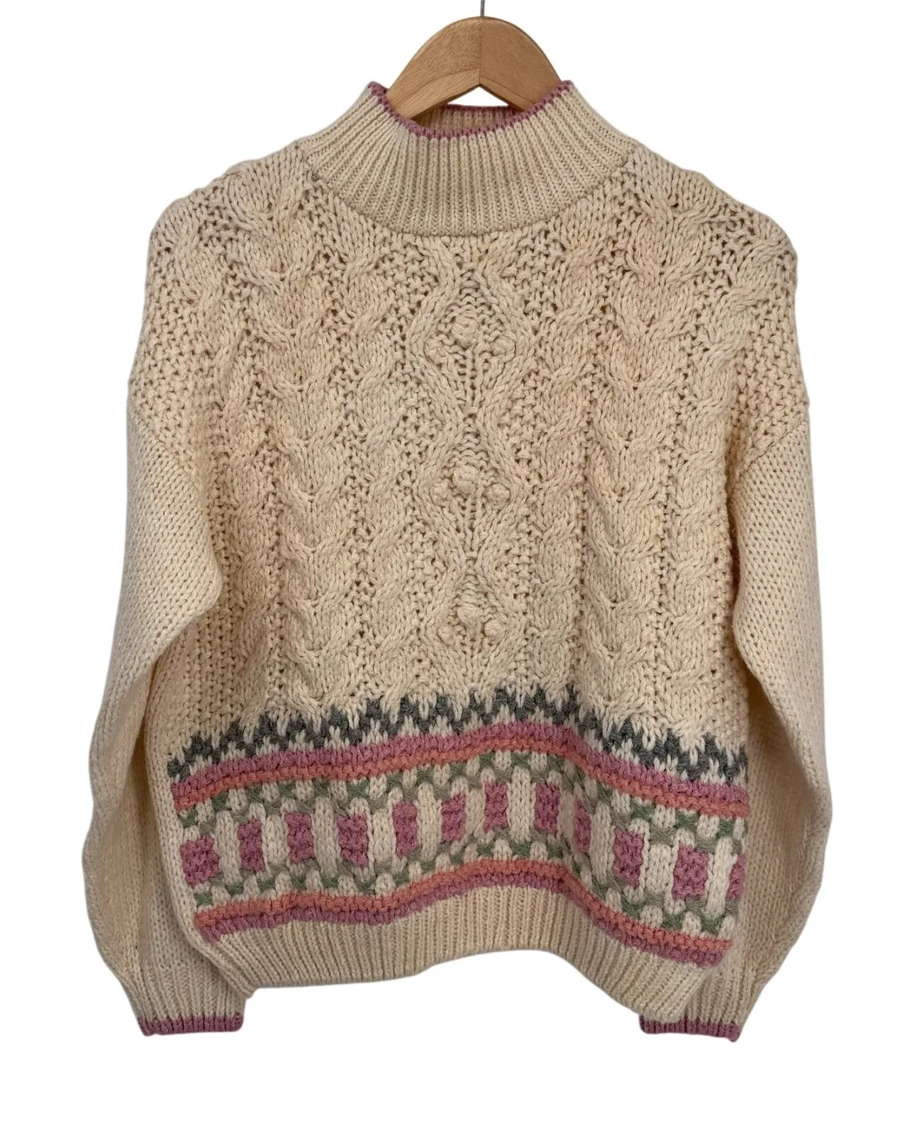 Vintage Rafferty Knitted by Hand Granny Sweater Womens L Cream Pink Romantic Size L - Image 1