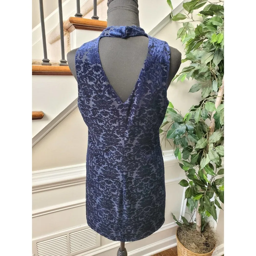 IN San Francisco Women Blue Polyester Halter Neck Sleeveless Knee Length Dress L - Image 7