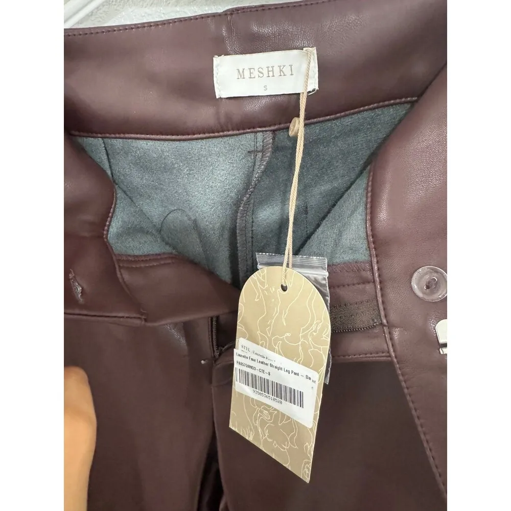 MESHKI Faux Leather Straight Leg Pant - Dark Chocolate Small - Image 3