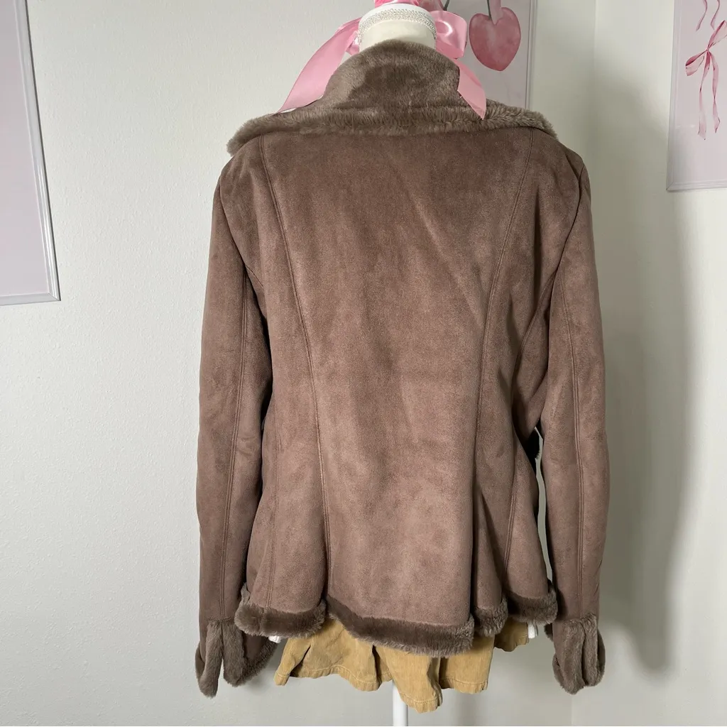 Vintage Ann Taylor 90s Penny Lane‎ Brown Tan One Button Collared Coat Womens Lg - Image 4